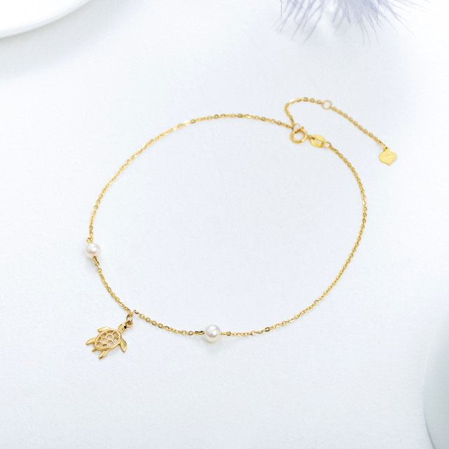 Bracelet de cheville en forme de tortue en or 14 carats, breloque monocouche, bijoux pour femmes, cadeau-6