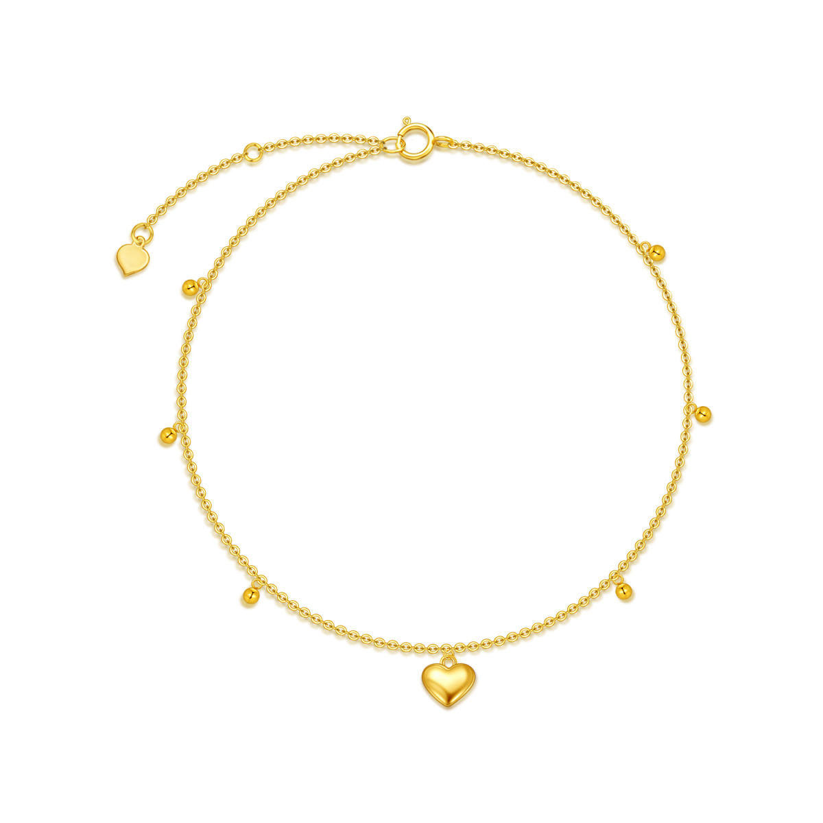 14K Gold Heart Single Layer Anklet-1