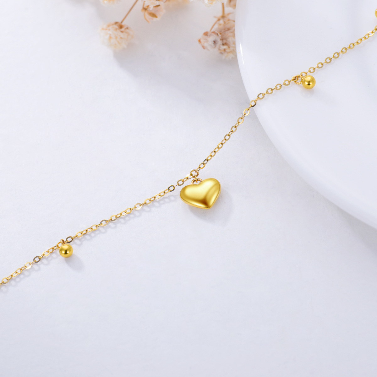 14K Gold Heart Single Layer Anklet-3