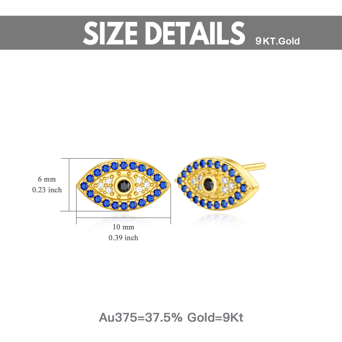 Pendientes de oro de 14 quilates Cubic Zirconia Evil Eye Stud Earrings-6