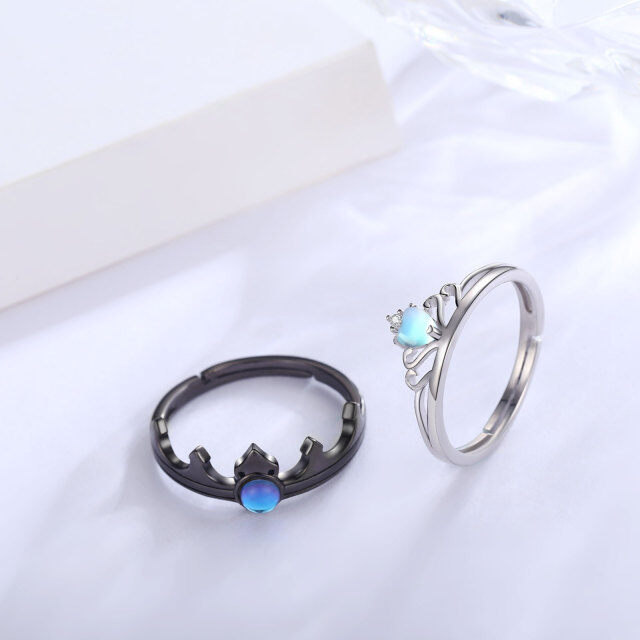 Sterling Silver Moonstone The Crown Couple Rings-2