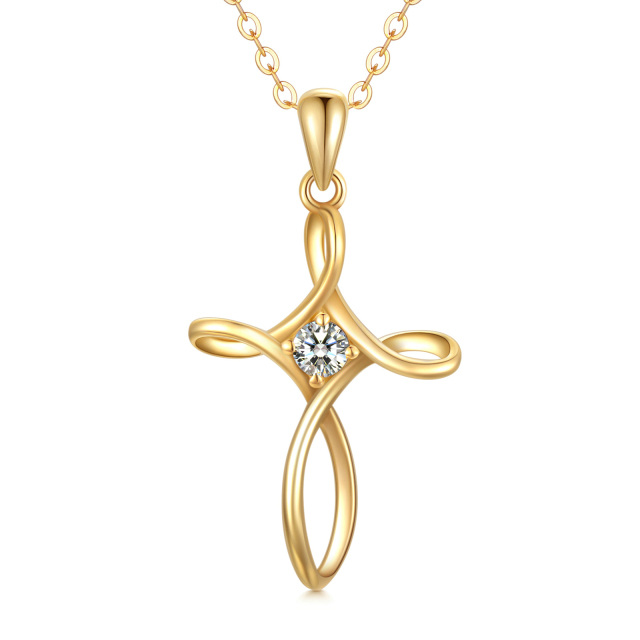 9K Gold Cubic Zirconia Cross Pendant Necklace-0