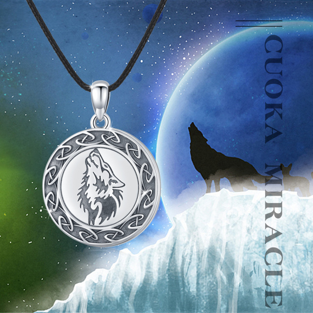 Sterling Silver Wolf Personalized Photo Locket Pendant Necklace for Men-3