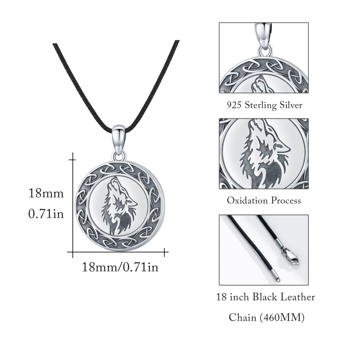 Sterling Silver Wolf Personalized Photo Locket Pendant Necklace for Men-6
