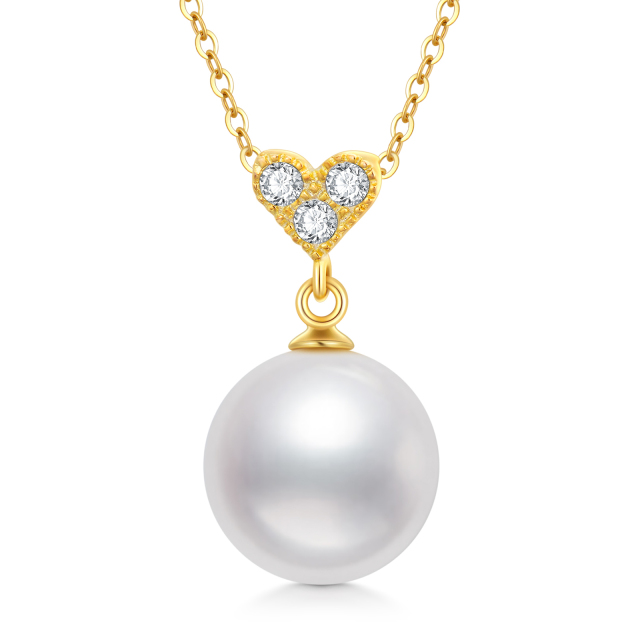 14K Gold Moissanite & Pearl Heart Pendant Necklace-0