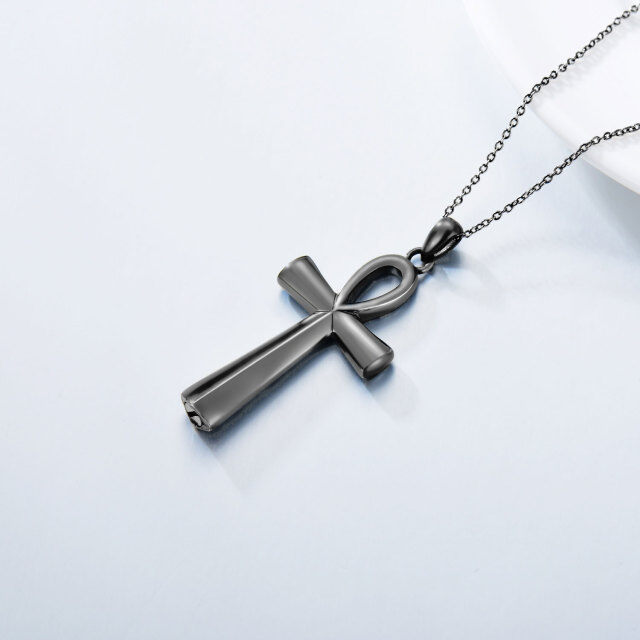 Sterling Silver with Black Plated Cross Urn Necklace for Ashes-4