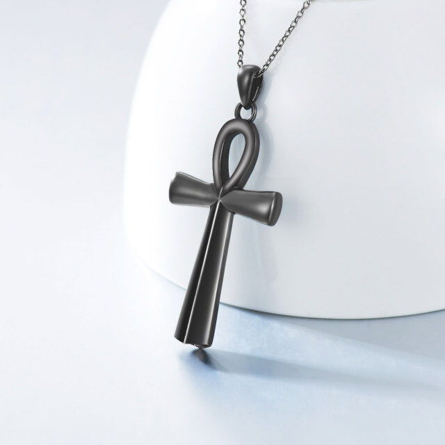 Sterling Silver with Black Plated Cross Urn Necklace for Ashes-5