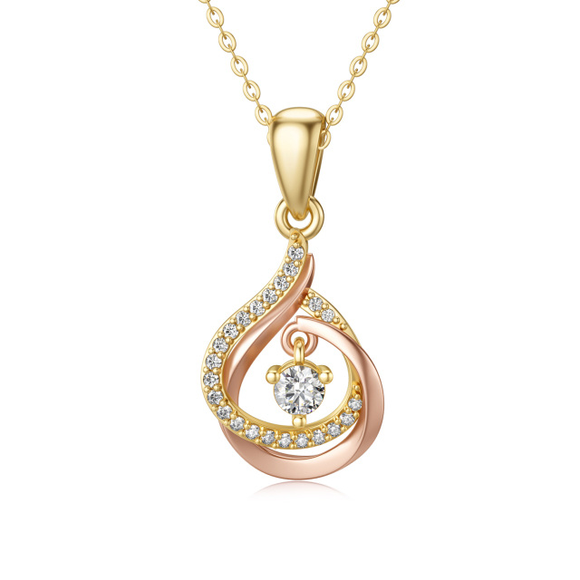 14K Gold Cubic Zirconia Drop Shape Pendant Necklace-0