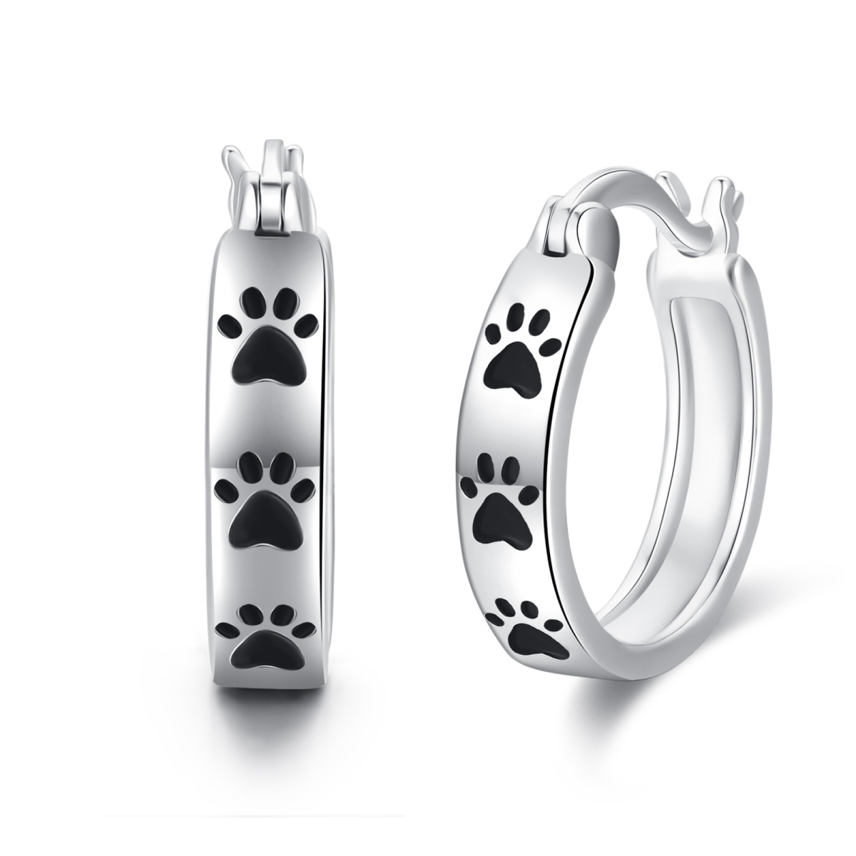 Sterling Silver Paw Hoop Earrings-1