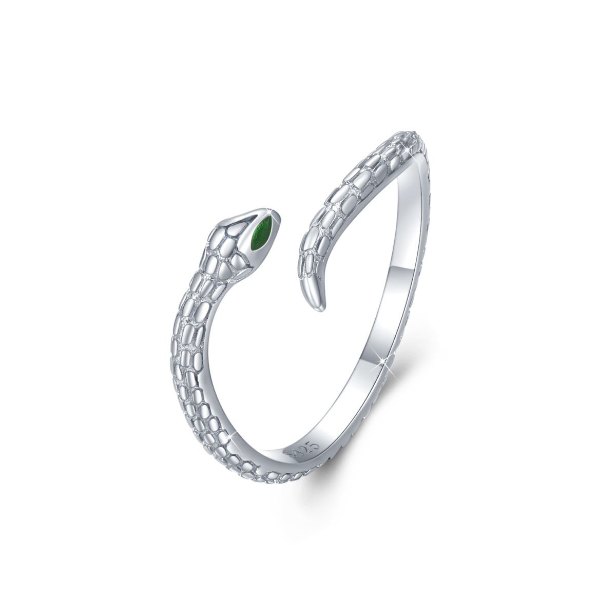 Sterling Silver Cubic Zirconia Snake Open Ring-1