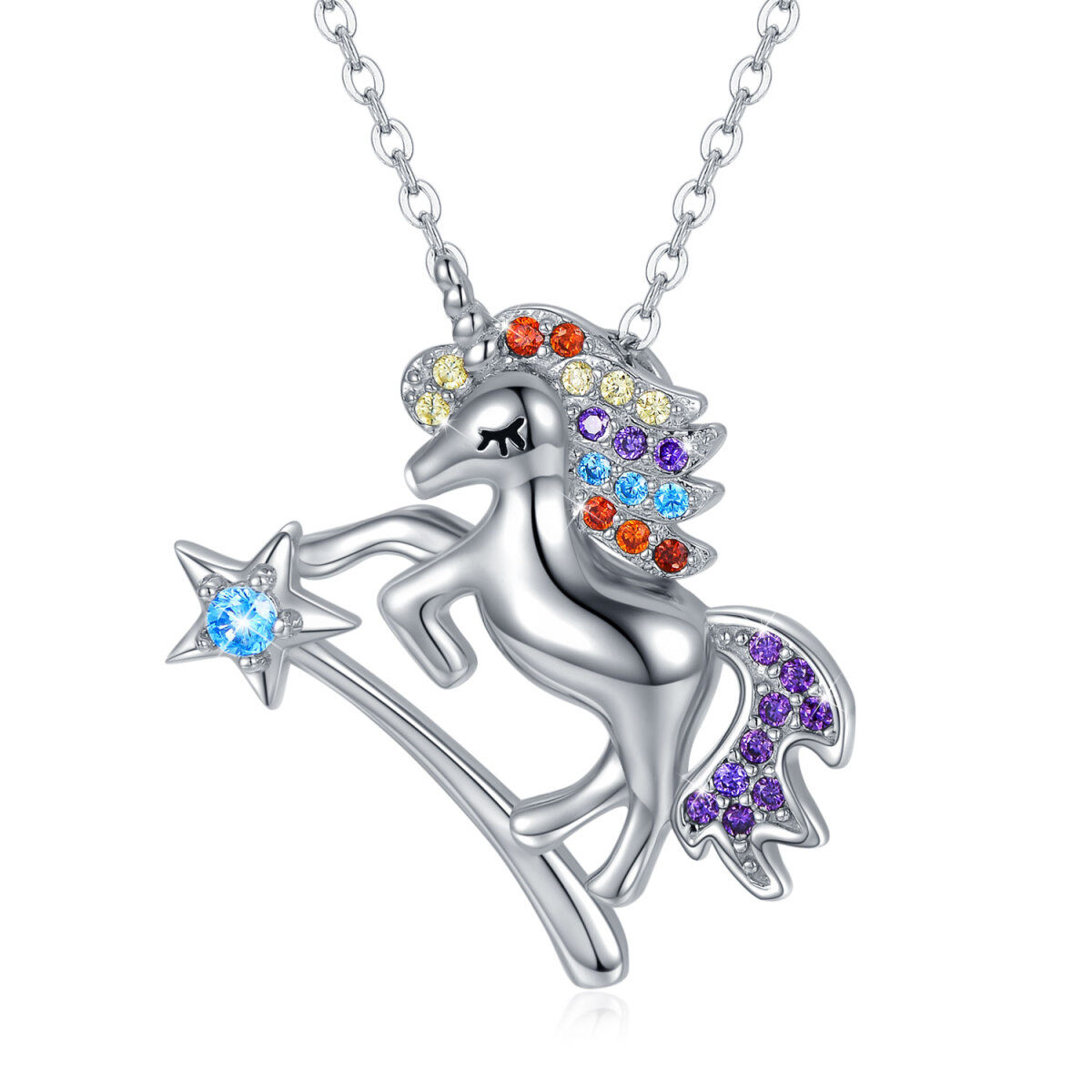 Sterling Silver Cubic Zirconia Horse Pendant Necklace-1