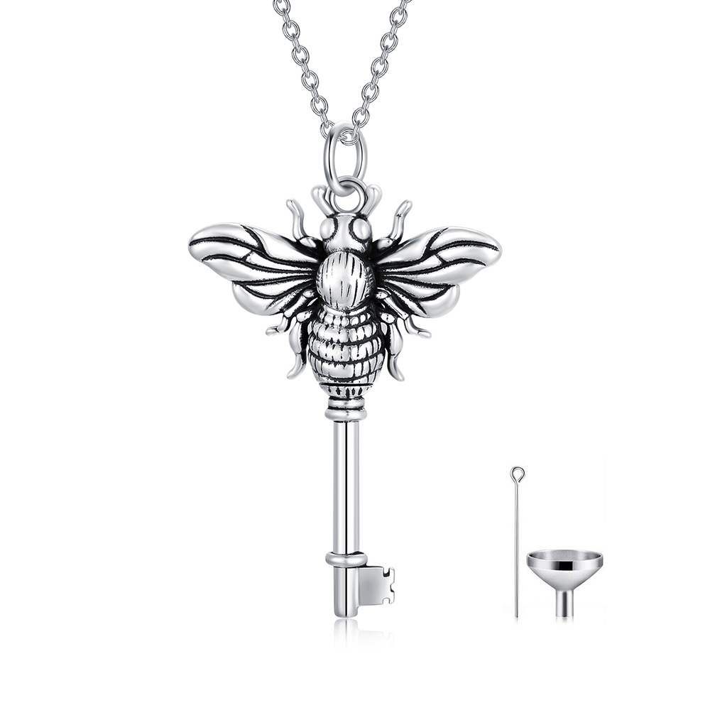 Sterling Silver Bees & Key Urn Necklace for Ashes-1