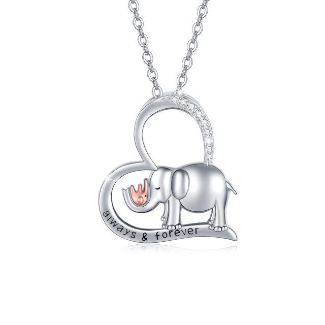 Sterling Silver Two-tone Elephant Pendant Necklace with Engraved Word-1