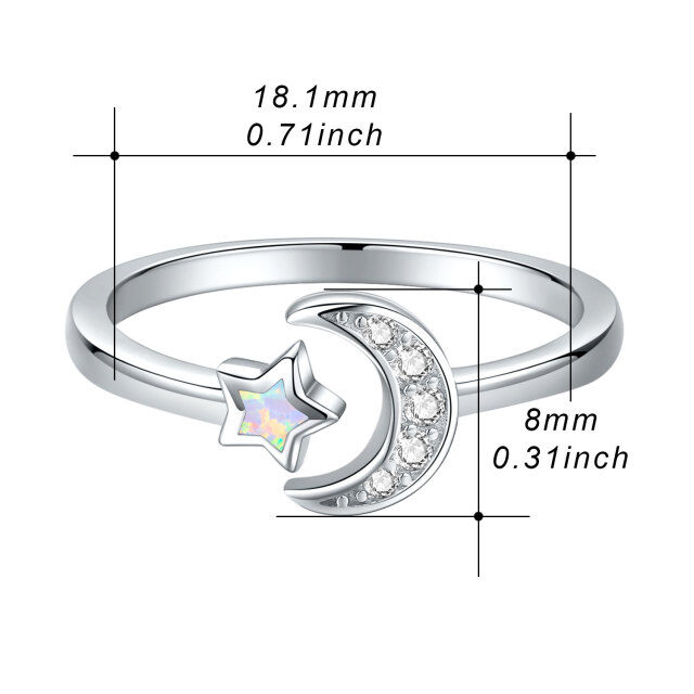 Bague en argent Sterling Cubic Zirconia & Opal Moon Open Ring-4