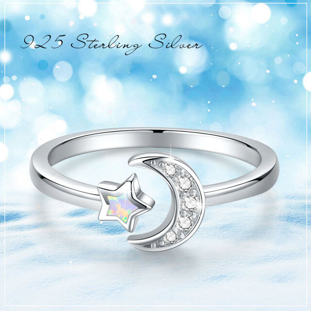 Bague en argent Sterling Cubic Zirconia & Opal Moon Open Ring-3