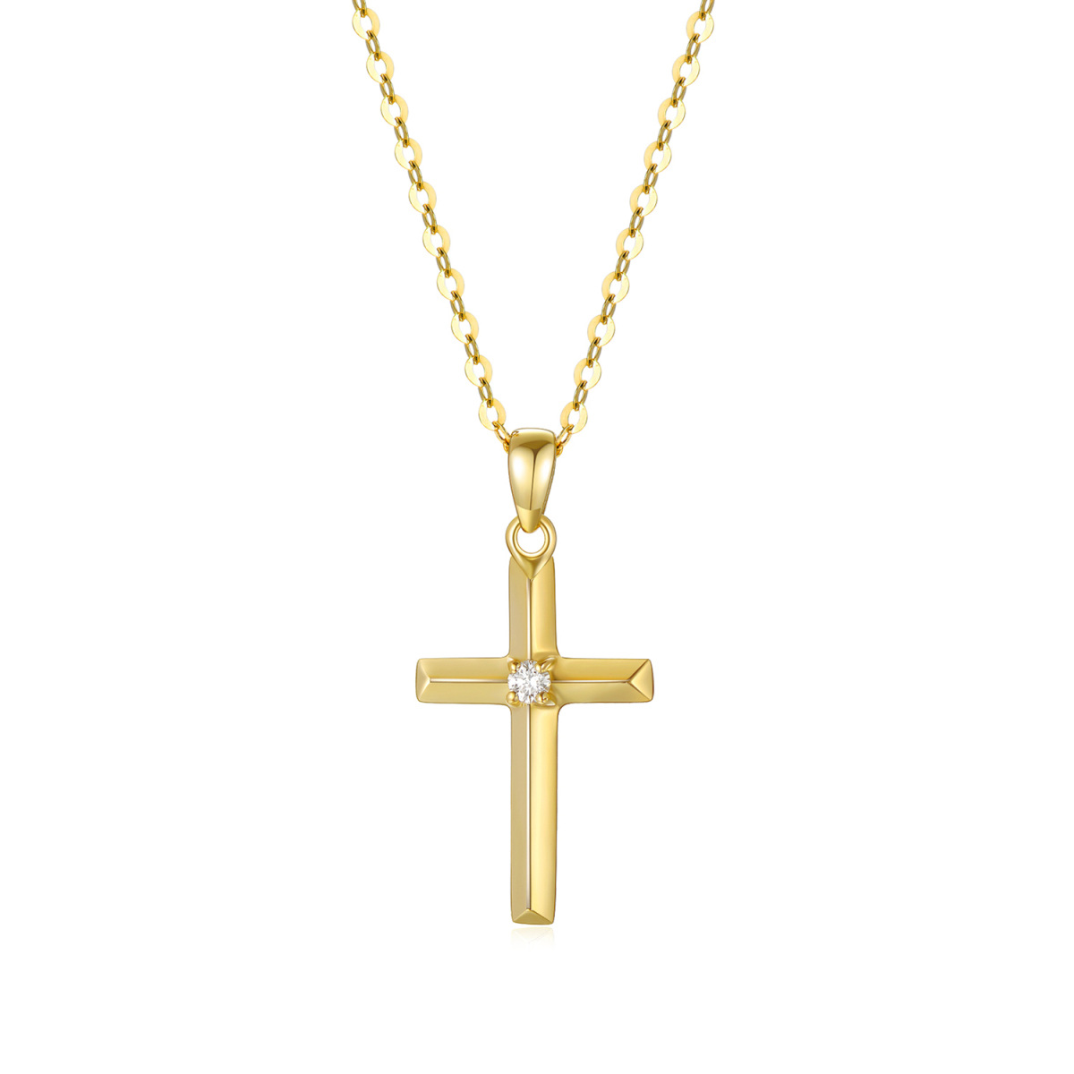 14K Gold Moissanite Cross Pendant Necklace-1