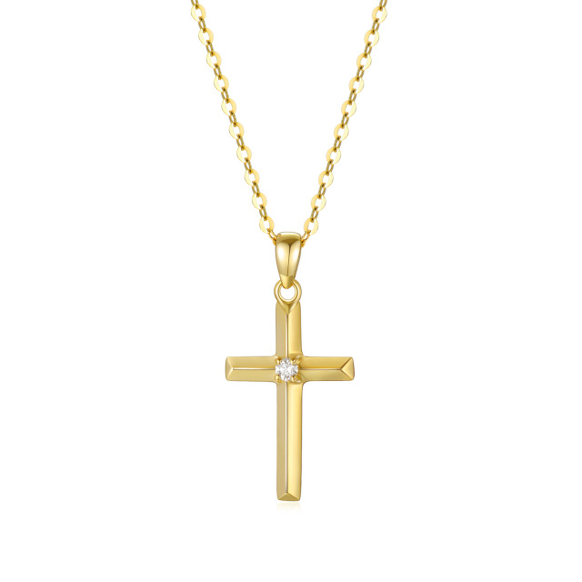 14K Gold Moissanite Cross Pendant Necklace-0