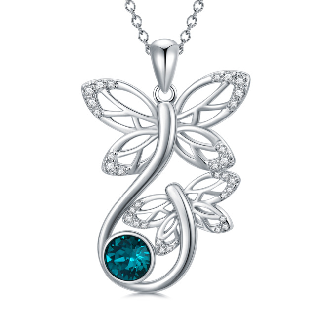 Sterling Silver Circular Shaped Crystal Dragonfly Pendant Necklace-5