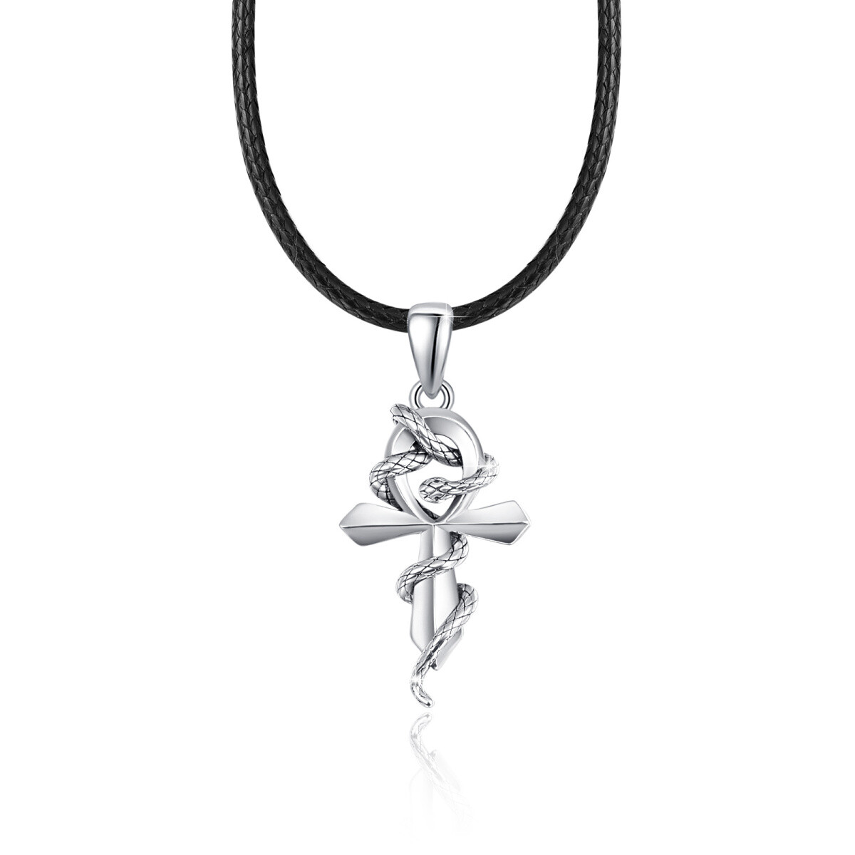 Sterling Silver Snake & Cross Pendant Necklace-1
