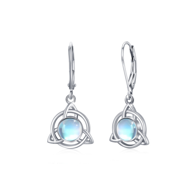 Sterling Silver Moonstone Celtic Knot Lever-back Earrings-5