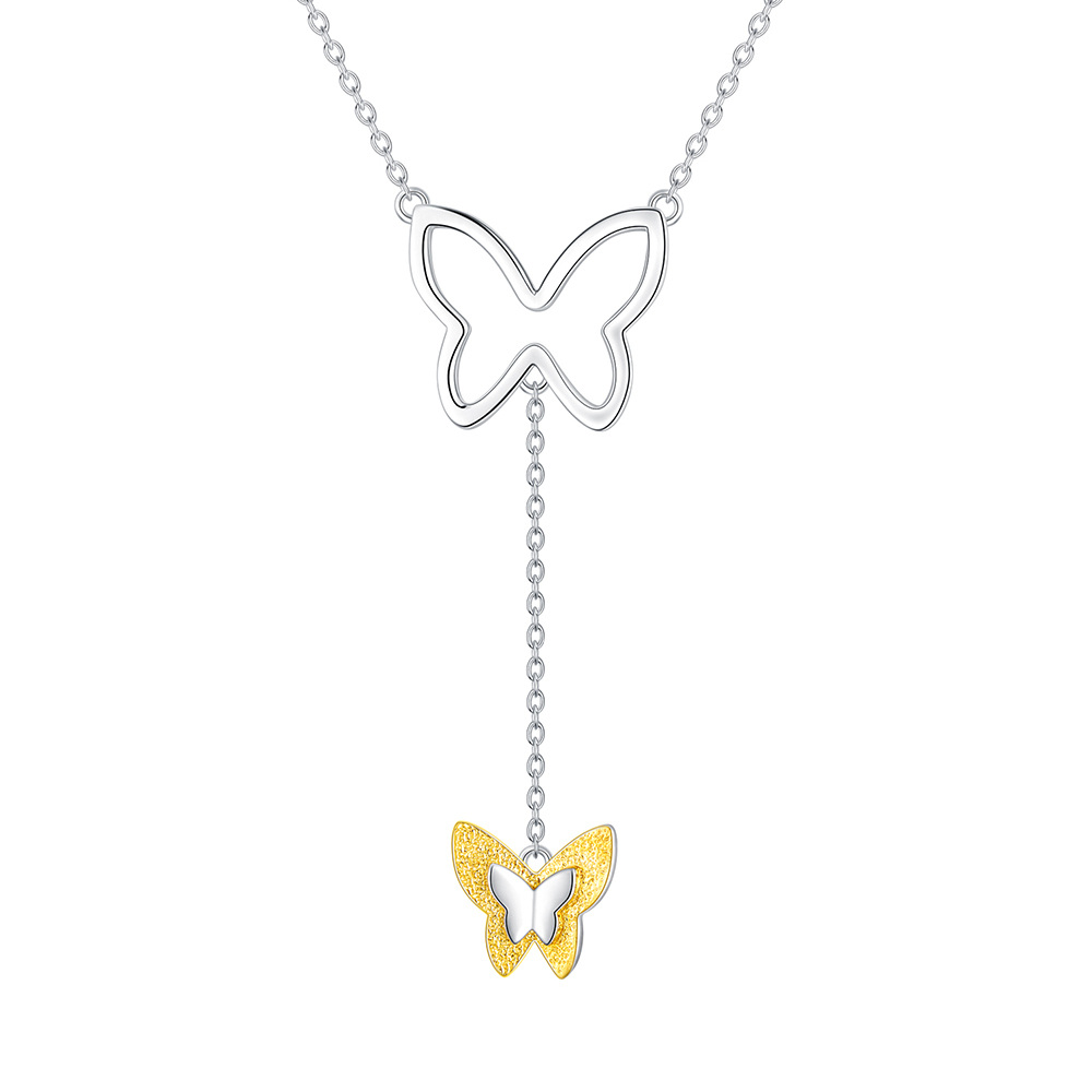 Zweifarbige Halskette mit Schmetterlingsanhänger aus Sterlingsilber-1