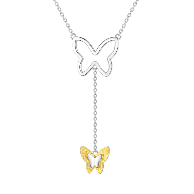 Sterling Silver Two-tone Butterfly Pendant Necklace-0