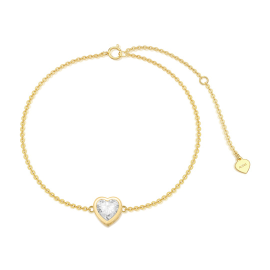 14-karatowa złota bransoletka z zawieszką w kształcie serca z moissanitu