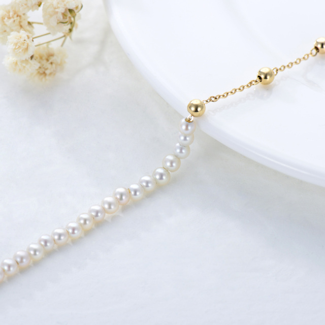 14K Gold Pearl Bead Bead Station Chain Bracelet-3