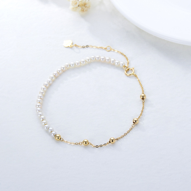 14K Gold Pearl Bead Bead Station Chain Bracelet-2
