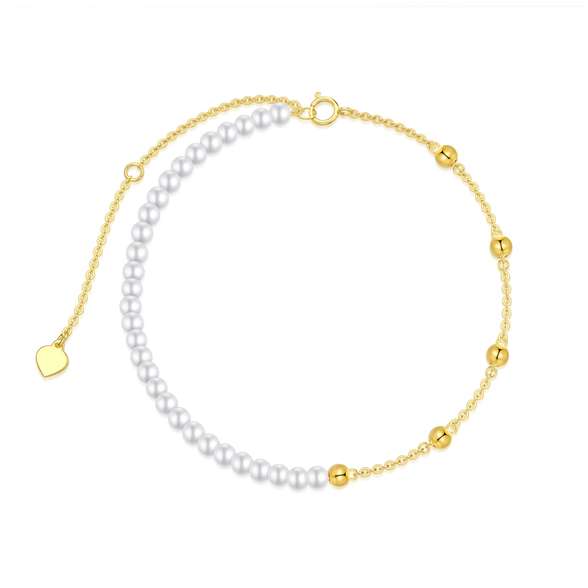 14K Gold Pearl Bead Bead Station Chain Bracelet-1