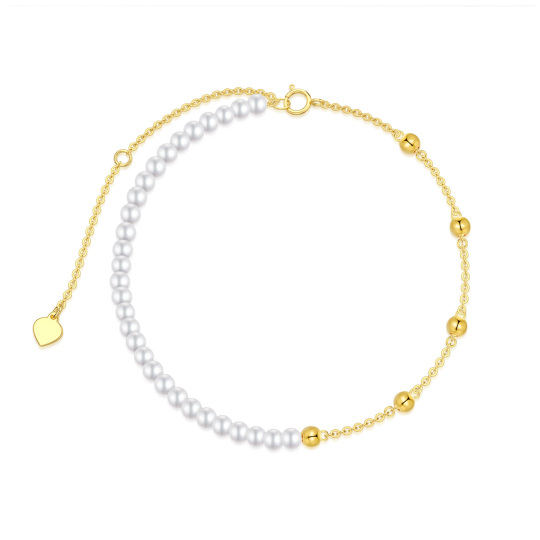 Pulseira de corrente com pérolas em ouro 14K