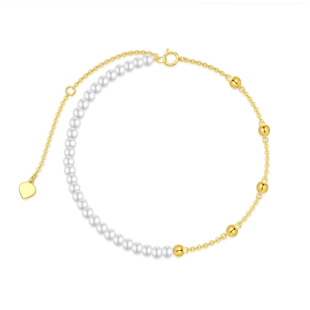 14K Gold Pearl Bead Bead Station Chain Bracelet-0