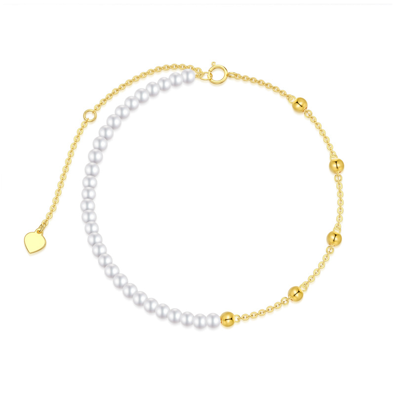 14K Gold Pearl Bead Bead Station Chain Bracelet