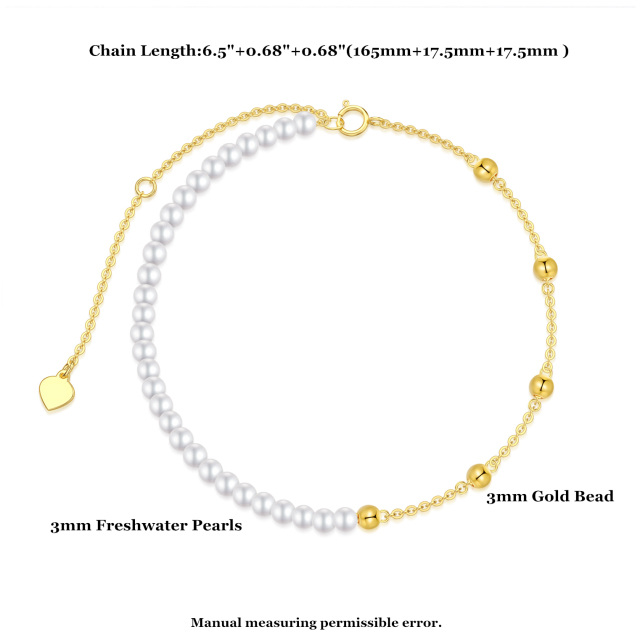14K Gold Pearl Bead Bead Station Chain Bracelet-4