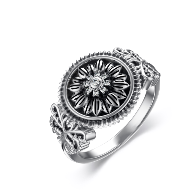 Sterling Silver Cubic Zirconia Sunflower Ring-2