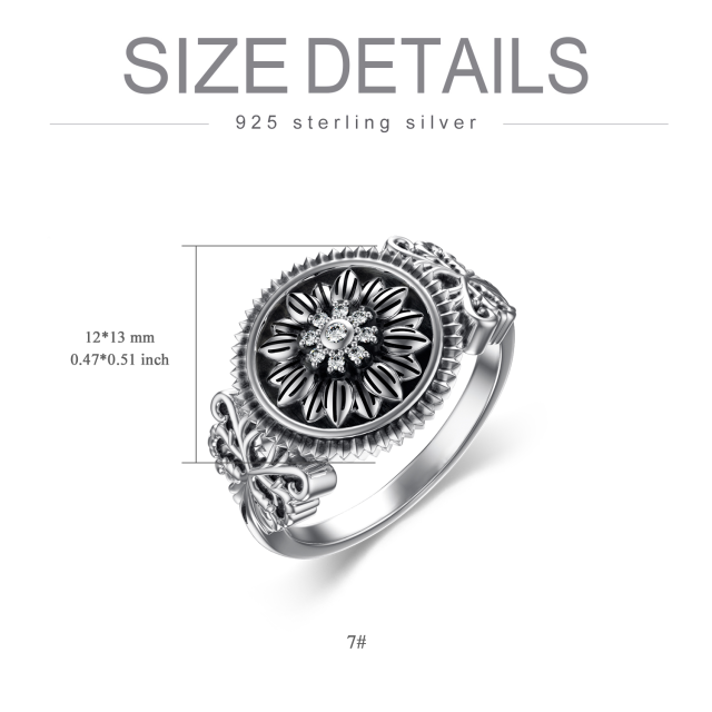 Sterling Silver Cubic Zirconia Sunflower Ring-4