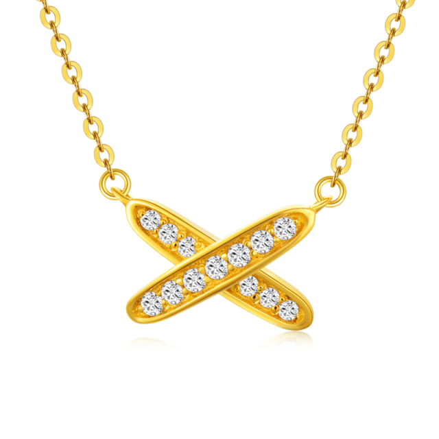 18K Gold Cubic Zirconia Personalized Initial Letter Pendant Necklace-0