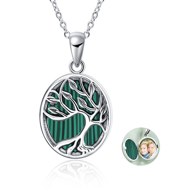 Sterling Silver Tree Of Life & Personalized Photo Personalized Photo Locket Necklace-3