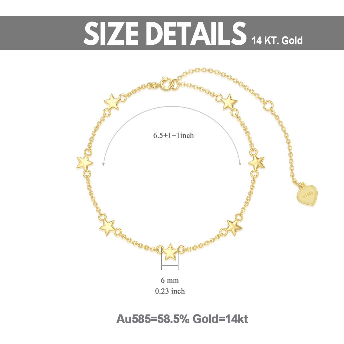 Bracelet avec pendentif étoile en or 14K-5