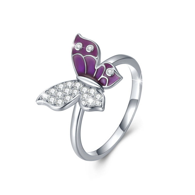 Sterling Silver Cubic Zirconia Butterfly Ring-0