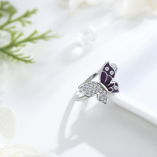 Sterling Silver Cubic Zirconia Butterfly Ring-2