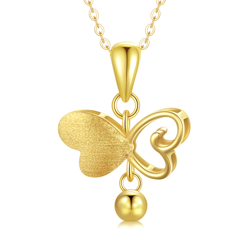 18K Gold Butterfly & Heart Pendant Necklace-1