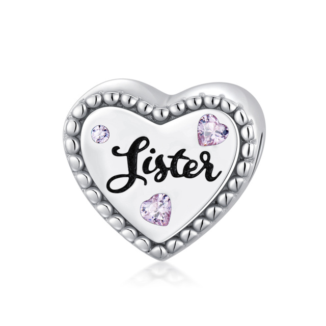 Sterling Silver Heart Cubic Zirconia Personalized Photo & Auntie & Grandmother & Mother & Sisters & Heart Bead Charm-0