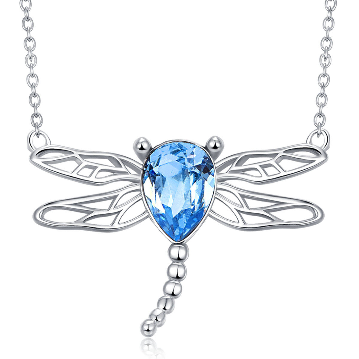 Sterling Silver Crystal Dragonfly Pendant Necklace-1
