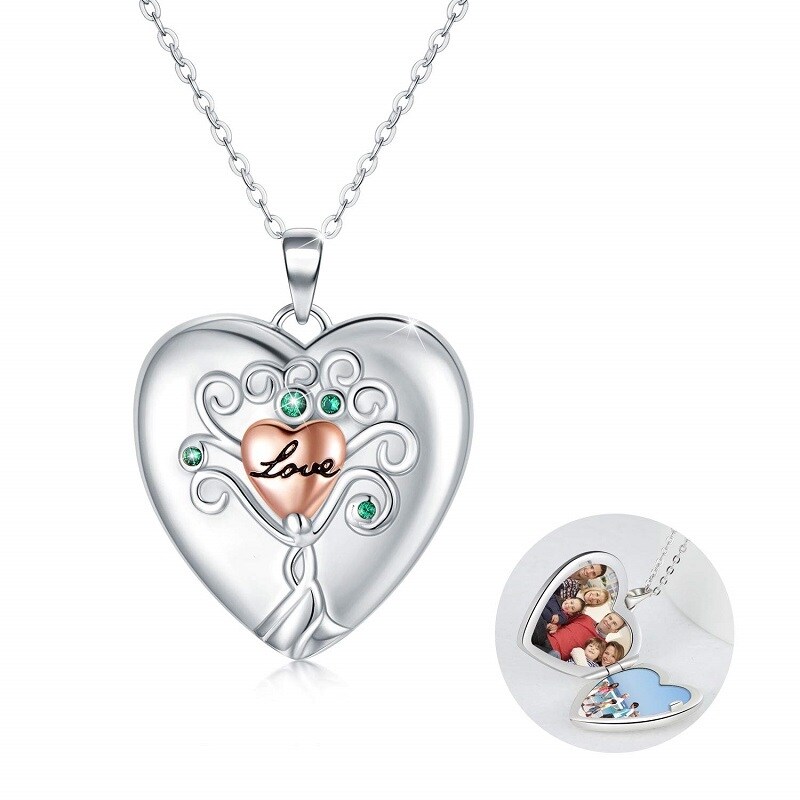 Sterling Silver Heart Pendant Personalized Photo Locket Necklace-1
