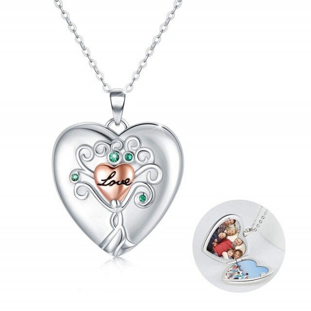 Sterling Silver Heart Pendant Personalized Photo Locket Necklace-0