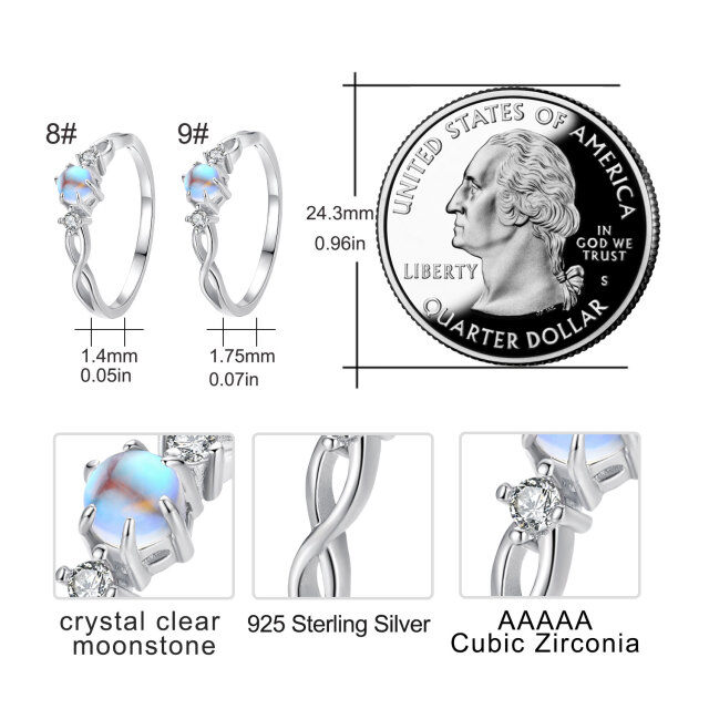Sterling Silber Kreisförmiger Mondstein Ring mit personalisierter Gravur und Unendlichkeitssymbol-3
