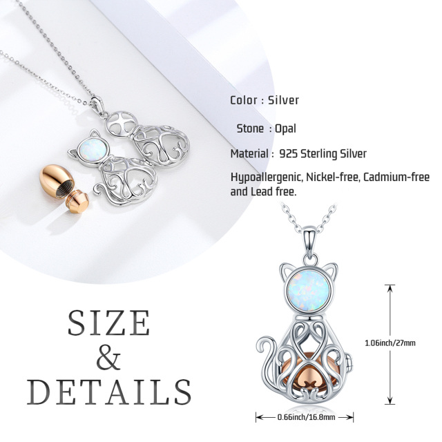 Sterling Silver Two-tone Circular Shaped Opal Cat Urn Necklace for Ashes-4