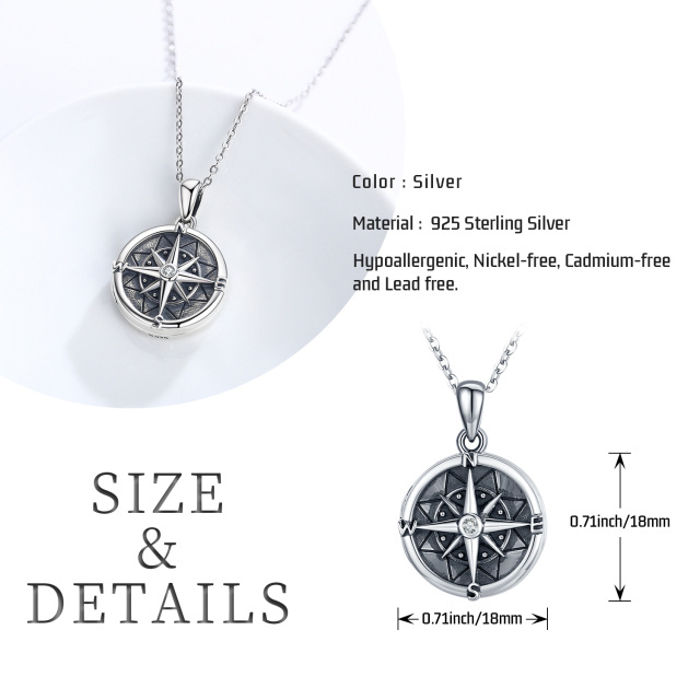 Sterling Silver Two-tone Cubic Zirconia Compass Pendant Necklace-4