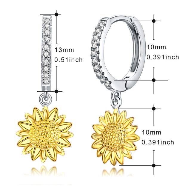 Boucles d'oreilles tournesol en argent sterling bicolore à zircon cubique-4